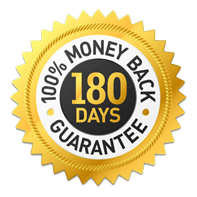 A gold seal with text '100% MONEY BACK 180 DAYS GUARANTEE'.